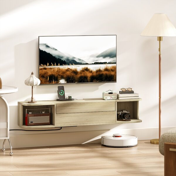 HOMCOM Mobile TV sospeso con cassetto, mensole e passacavi, 120x24x22,4 cm, legno | Aosom Italy