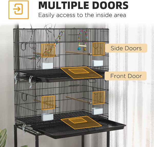 AllMyPets Gabbia per Uccelli in Acciaio e PP, Design Impilato con Posatoi, Altalene e Scalette, 77x46x164 cm colore Nero - AMP-D101086N