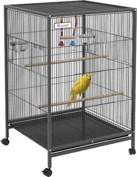 AllMyPets Gabbia per Uccelli in Acciaio e PP con 5 Porte, 2 Posatoi e Vassoio Estraibile, 48x46x74 cm colore Grigio - AMP-D101086G