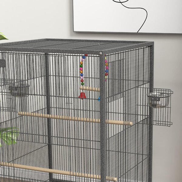 AllMyPets Gabbia per Uccelli in Acciaio e PP con 5 Porte, 2 Posatoi e Vassoio Estraibile, 48x46x74 cm colore Grigio - AMP-D101086G