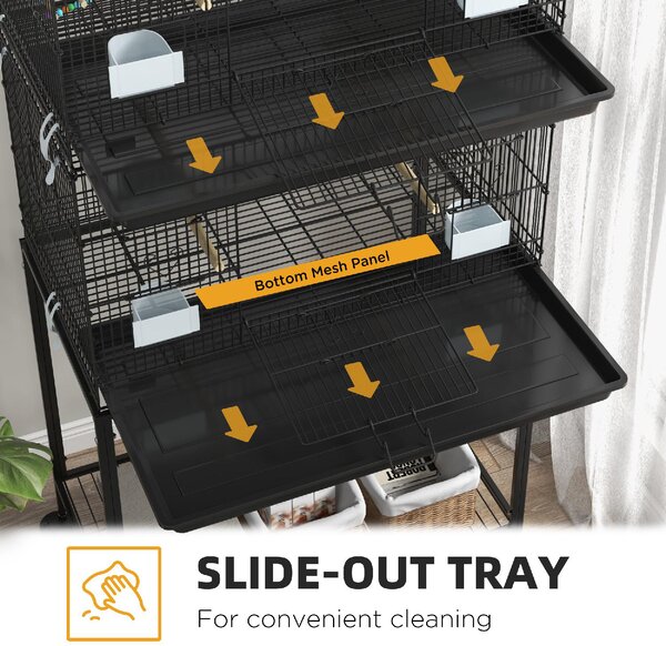 AllMyPets Gabbia per Uccelli in Acciaio e PP, Design Impilato con Posatoi, Altalene e Scalette, 77x46x164 cm colore Nero - AMP-D101086N