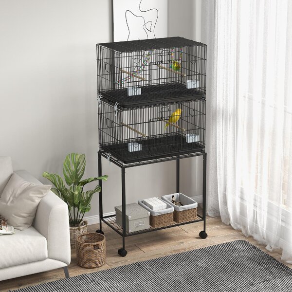 AllMyPets Gabbia per Uccelli in Acciaio e PP, Design Impilato con Posatoi, Altalene e Scalette, 77x46x164 cm colore Nero - AMP-D101086N