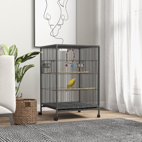 AllMyPets Gabbia per Uccelli in Acciaio e PP con 5 Porte, 2 Posatoi e Vassoio Estraibile, 48x46x74 cm colore Grigio - AMP-D101086G