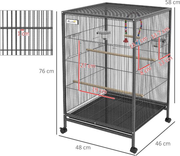AllMyPets Gabbia per Uccelli in Acciaio e PP con 5 Porte, 2 Posatoi e Vassoio Estraibile, 48x46x74 cm colore Grigio - AMP-D101086G