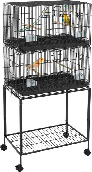 AllMyPets Gabbia per Uccelli in Acciaio e PP, Design Impilato con Posatoi, Altalene e Scalette, 77x46x164 cm colore Nero - AMP-D101086N