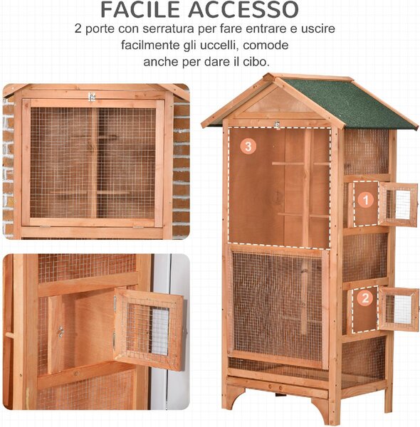 AllMyPets Gabbia per Uccelli in Legno e Metallo a 3 Aperture con 4 Posatoi e Vassoio Rimovibile 80.5x57x153 cm colore Arancione - U5121YL