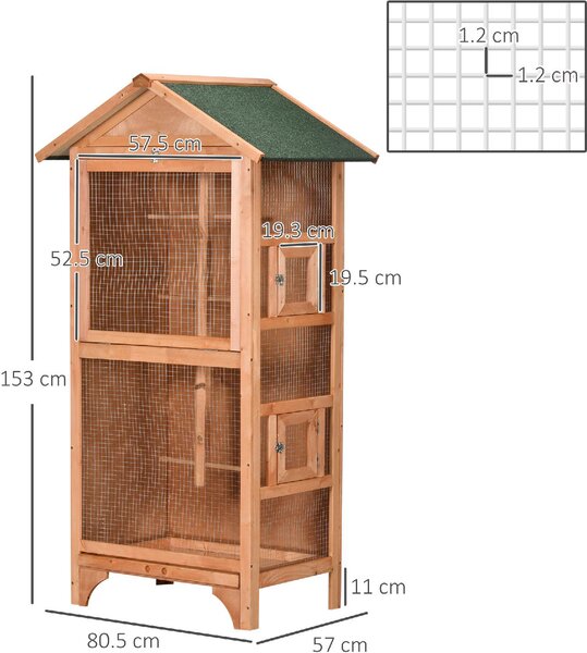 AllMyPets Gabbia per Uccelli in Legno e Metallo a 3 Aperture con 4 Posatoi e Vassoio Rimovibile 80.5x57x153 cm colore Arancione - U5121YL