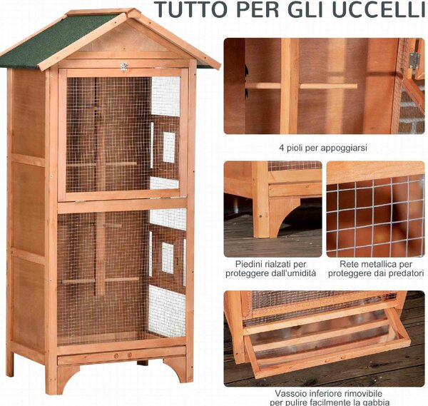 AllMyPets Gabbia per Uccelli in Legno e Metallo a 3 Aperture con 4 Posatoi e Vassoio Rimovibile 80.5x57x153 cm colore Arancione - U5121YL