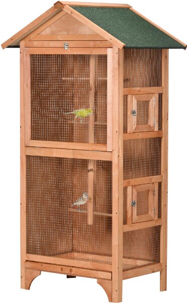 AllMyPets Gabbia per Uccelli in Legno e Metallo a 3 Aperture con 4 Posatoi e Vassoio Rimovibile 80.5x57x153 cm colore Arancione - U5121YL