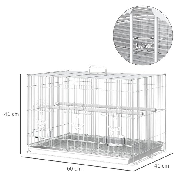 AllMyPets Gabbia per Uccelli in Metallo con Posatoi Ciotole per Cibo e Maniglia 60x41x41cm Bianco - 25D51