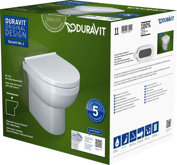 Duravit No.1 Set pour WC au sol, siège de WC inclus, 370x480mm, blanc brillant, 41840900A1, 41840900A1