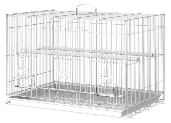 AllMyPets Gabbia per Uccelli in Metallo con Posatoi Ciotole per Cibo e Maniglia 60x41x41cm Bianco - 25D51