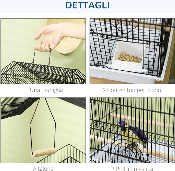 AllMyPets Gabbia per Uccelli in Metallo e Plastica con Maniglia di Trasporto e Vassoio Estraibile 50.5x41x63 cm Bianco - 062V01WT-D10