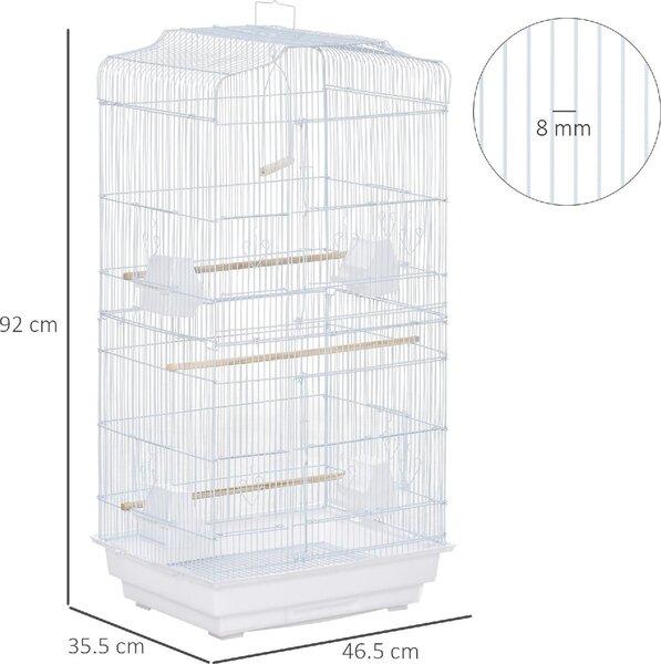 AllMyPets Gabbia per Uccelli in Metallo e Plastica con Trespoli, Altalena e Ciotole 46.5x35.5x92 cm colore Bianco - 018V01WTeD10
