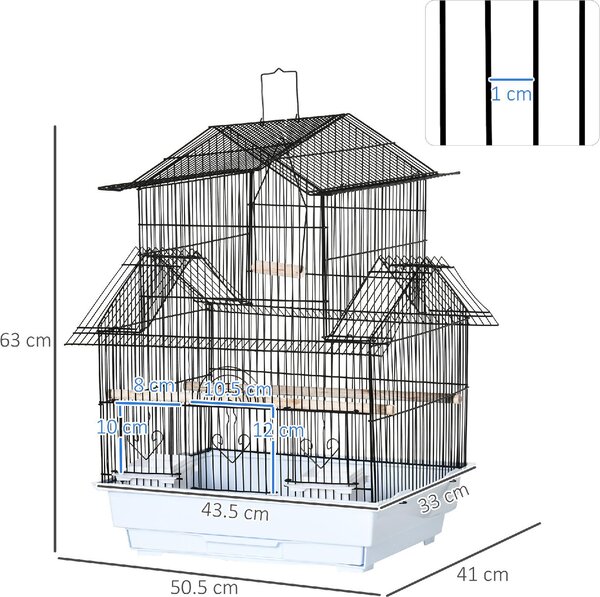 AllMyPets Gabbia per Uccelli in Metallo e Plastica con Maniglia di Trasporto e Vassoio Estraibile 50.5x41x63 cm Bianco - 062V01WT-D10
