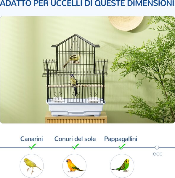 AllMyPets Gabbia per Uccelli in Metallo e Plastica con Maniglia di Trasporto e Vassoio Estraibile 50.5x41x63 cm Bianco - 062V01WT-D10