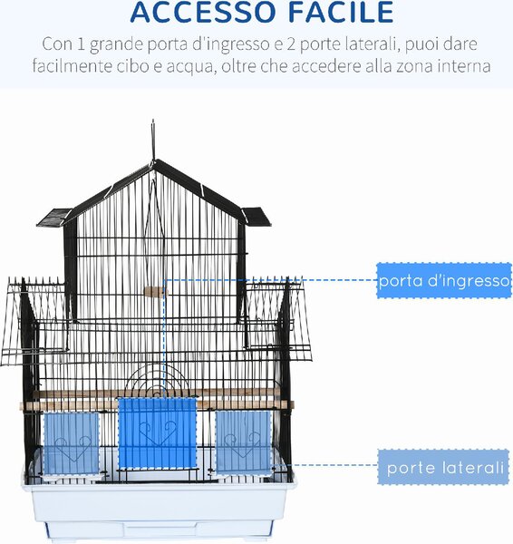 AllMyPets Gabbia per Uccelli in Metallo e Plastica con Maniglia di Trasporto e Vassoio Estraibile 50.5x41x63 cm Bianco - 062V01WT-D10