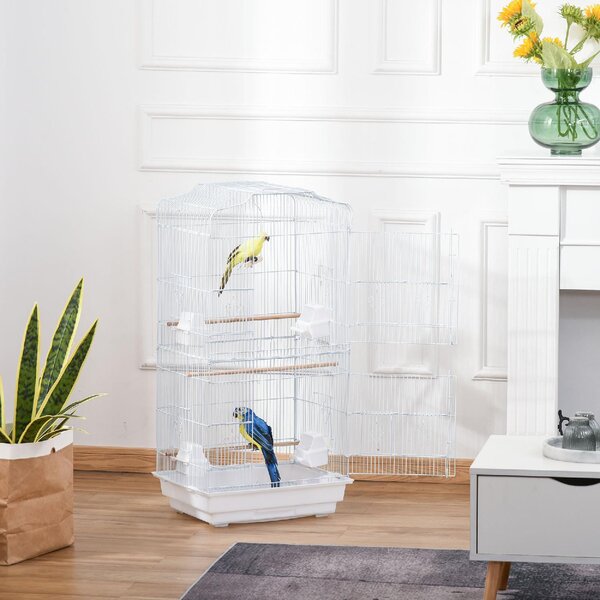 AllMyPets Gabbia per Uccelli in Metallo e Plastica con Trespoli, Altalena e Ciotole 46.5x35.5x92 cm colore Bianco - 018V01WTeD10