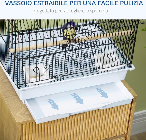 AllMyPets Gabbia per Uccelli in Metallo e Plastica con Maniglia di Trasporto e Vassoio Estraibile 50.5x41x63 cm Bianco - 062V01WT-D10