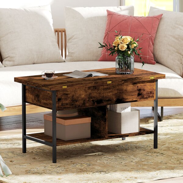 HOMCOM Tavolino da salotto sollevabile ed estensibile con vano nascosto, 98x49x55 cm, Marrone rustico | Aosom Italy