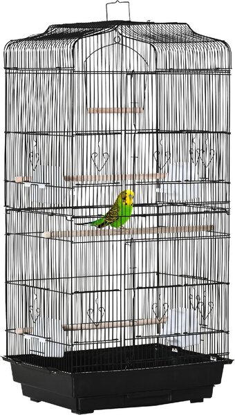 AllMyPets Gabbia per Uccelli in Metallo e Plastica con Trespoli, Altalena e Ciotole 46.5x35.5x92 cm colore Nero - 01BK-D10