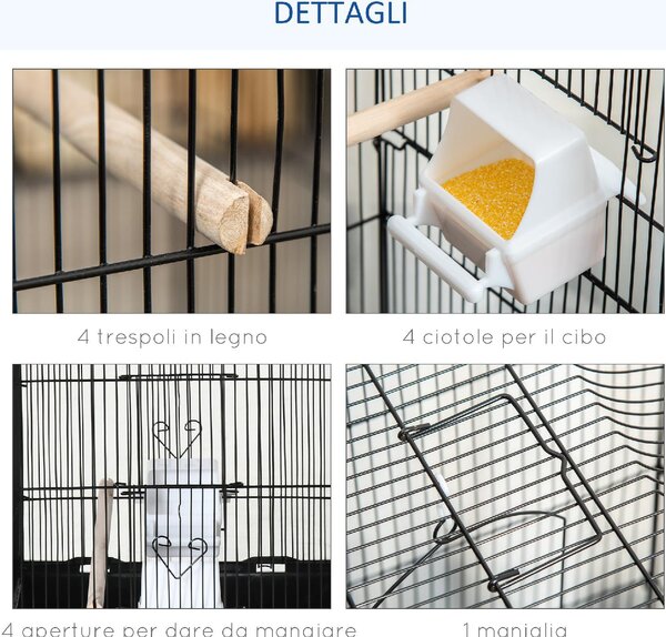 AllMyPets Gabbia per Uccelli in Metallo e Plastica con Trespoli, Altalena e Ciotole 46.5x35.5x92 cm colore Nero - 01BK-D10