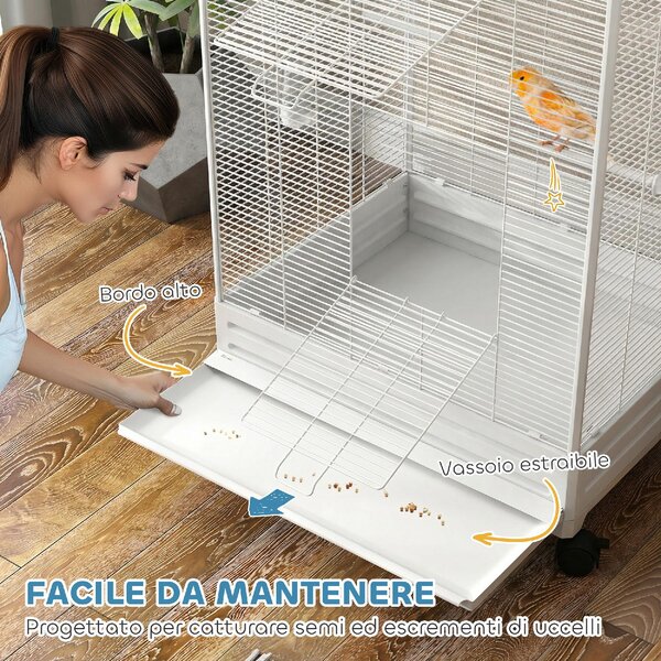 AllMyPets Gabbia per Uccelli Voliera in Acciaio con Ruote 79x65x155 cm colore Bianco