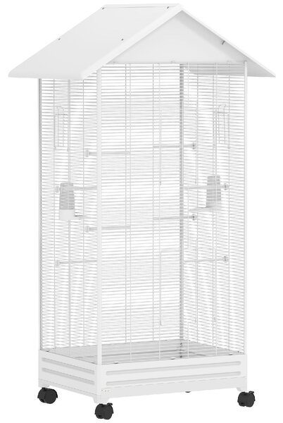 AllMyPets Gabbia per Uccelli Voliera in Acciaio con Ruote 79x65x155 cm colore Bianco