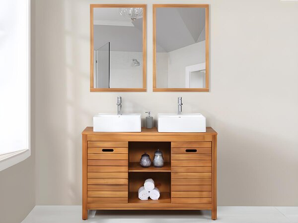 Mobile bagno con lavabo doppio e specchio 130 cm in Legno di acacia - PULUKAN