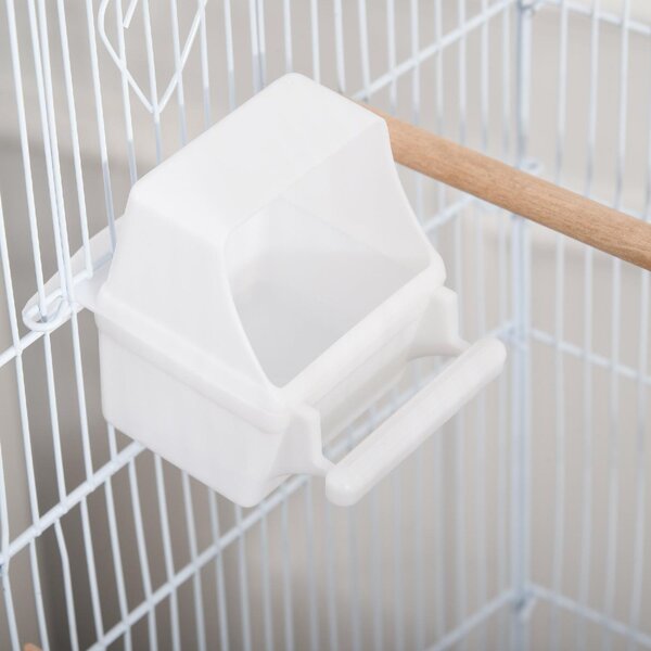 AllMyPets Gabbia per Uccelli Voliera in Metallo e Acciaio con Ruote Trespoli e Ciotole 46.5x36x157cm Bianco