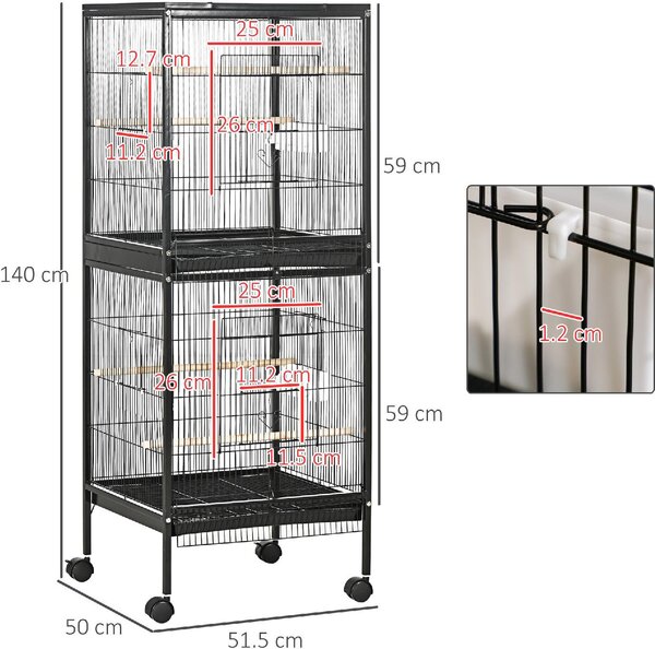 AllMyPets Gabbia Voliera per Uccelli per Interni con Ruote e Vassoi Estraibili 51.5x50x140 cm colore Nero - K641BK