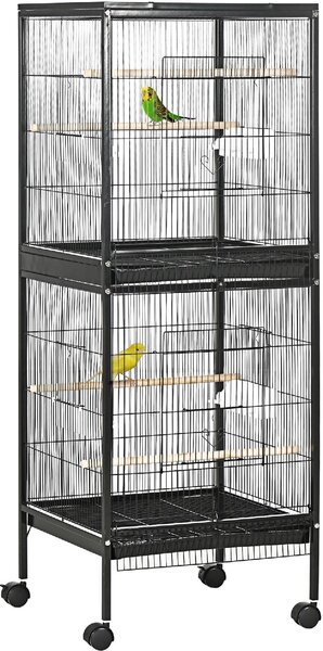 AllMyPets Gabbia Voliera per Uccelli per Interni con Ruote e Vassoi Estraibili 51.5x50x140 cm colore Nero - K641BK