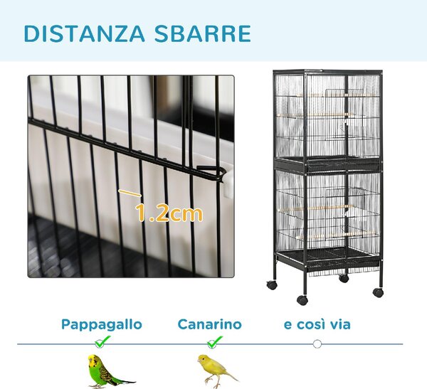 AllMyPets Gabbia Voliera per Uccelli per Interni con Ruote e Vassoi Estraibili 51.5x50x140 cm colore Nero - K641BK