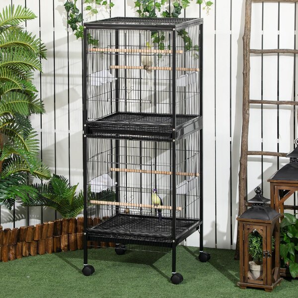 AllMyPets Gabbia Voliera per Uccelli per Interni con Ruote e Vassoi Estraibili 51.5x50x140 cm colore Nero - K641BK