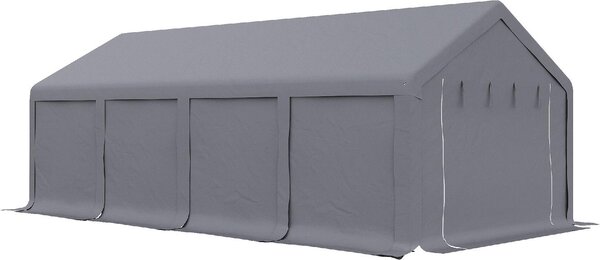 VivaGarden Gazebo Auto Tenda Garage Moto Bici 4x8 mt in Acciaio/Tessuto Protezione raggi UV Chiuso con Porta Avvolgibile colore Grigio