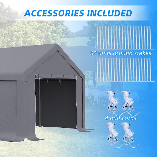 VivaGarden Gazebo Auto Tenda Garage Moto Bici 4x8 mt in Acciaio/Tessuto Protezione raggi UV Chiuso con Porta Avvolgibile colore Grigio