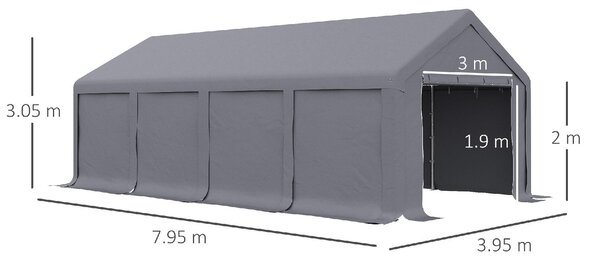 VivaGarden Gazebo Auto Tenda Garage Moto Bici 4x8 mt in Acciaio/Tessuto Protezione raggi UV Chiuso con Porta Avvolgibile colore Grigio