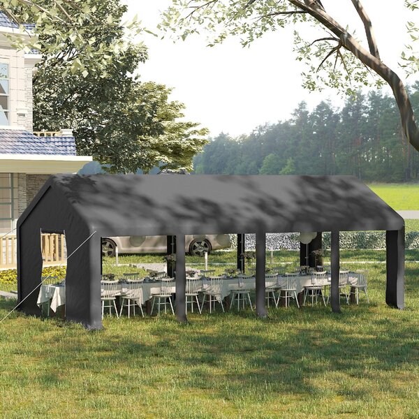 VivaGarden Gazebo Auto Tenda Garage Moto Bici 4x8 mt in Acciaio/Tessuto Protezione raggi UV Chiuso con Porta Avvolgibile colore Grigio