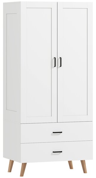 HOMCOM Armadio guardaroba con 2 ante soft-close, 2 cassetti e appendiabiti, 80x54x180 cm, Bianco | Aosom Italy