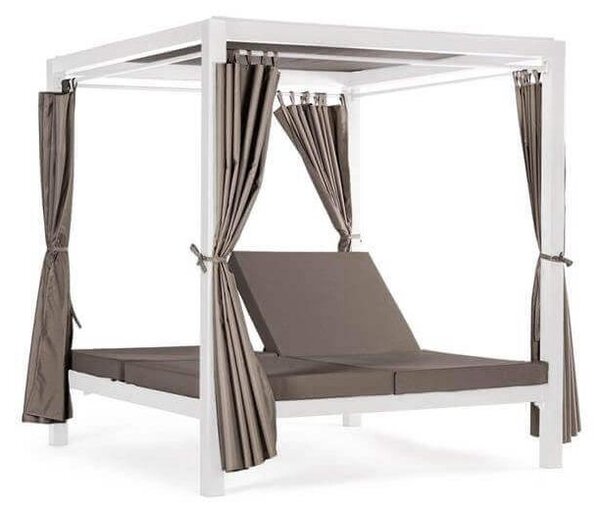 Gazebo letto da giardino 200x150 cm struttura in alluminio con schienale regolabile e tende perimetrali frangivista Luxury - White