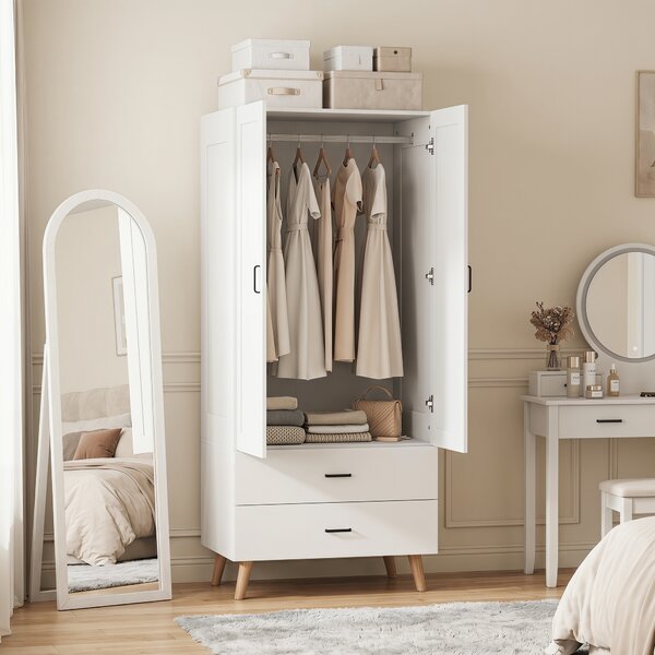 HOMCOM Armadio guardaroba con 2 ante soft-close, 2 cassetti e appendiabiti, 80x54x180 cm, Bianco | Aosom Italy