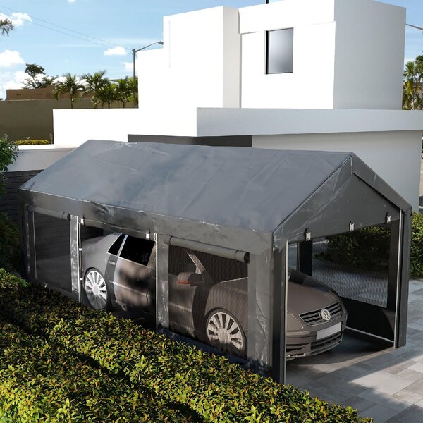 VivaGarden Gazebo Auto Tenda Garage Moto Bici 6x3 mt in Acciaio/Tessuto Protezione raggi UV Chiuso con Porta e Finestre Avvolgibili e Zanzariere co