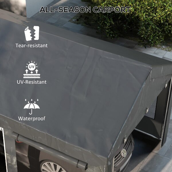 VivaGarden Gazebo Auto Tenda Garage Moto Bici 6x3 mt in Acciaio/Tessuto Protezione raggi UV Chiuso con Porta e Finestre Avvolgibili e Zanzariere co