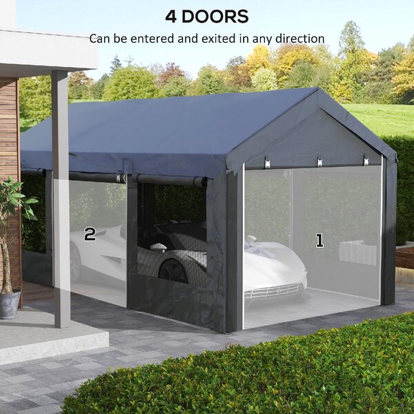 VivaGarden Gazebo Auto Tenda Garage Moto Bici 6x3 mt in Acciaio/Tessuto Protezione raggi UV Chiuso con Porta e Finestre Avvolgibili e Zanzariere co