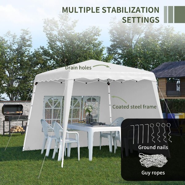 VivaGarden Gazebo da Giardino 2,4x2,4 mt Pieghevole in Acciaio/Tessuto con Protezione raggi UV e Tende Laterali con Finestre colore Bianco