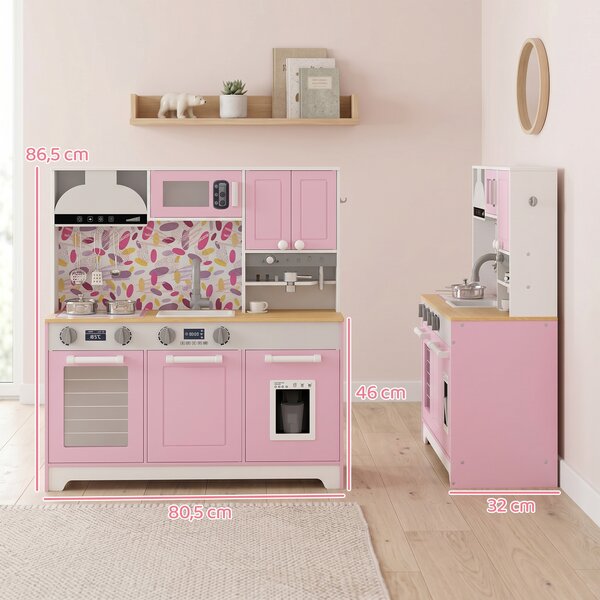 AIYAPLAY Cucina giocattolo in legno con accessori, macchina da caffè e lavello, Rosa | Aosom Italy