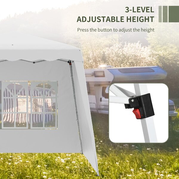 VivaGarden Gazebo da Giardino 2,4x2,4 mt Pieghevole in Acciaio/Tessuto con Protezione raggi UV e Tende Laterali con Finestre colore Bianco