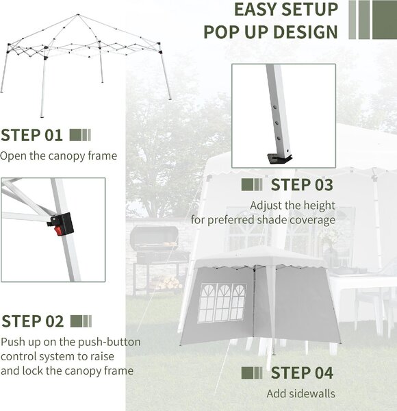 VivaGarden Gazebo da Giardino 2,4x2,4 mt Pieghevole in Acciaio/Tessuto con Protezione raggi UV e Tende Laterali con Finestre colore Bianco