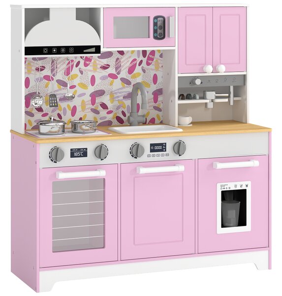 AIYAPLAY Cucina giocattolo in legno con accessori, macchina da caffè e lavello, Rosa | Aosom Italy