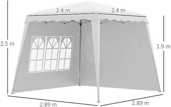 VivaGarden Gazebo da Giardino 2,4x2,4 mt Pieghevole in Acciaio/Tessuto con Protezione raggi UV e Tende Laterali con Finestre colore Bianco